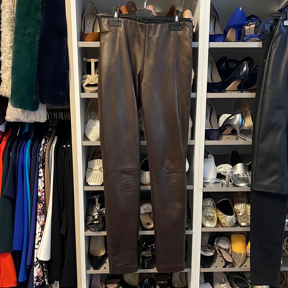 Leather skinny pants.